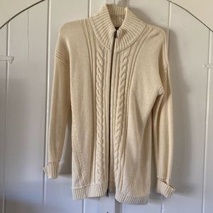 Eddie Bauer Womens M Full Zip Up Long Sleeve Knitted Sweater Ivory